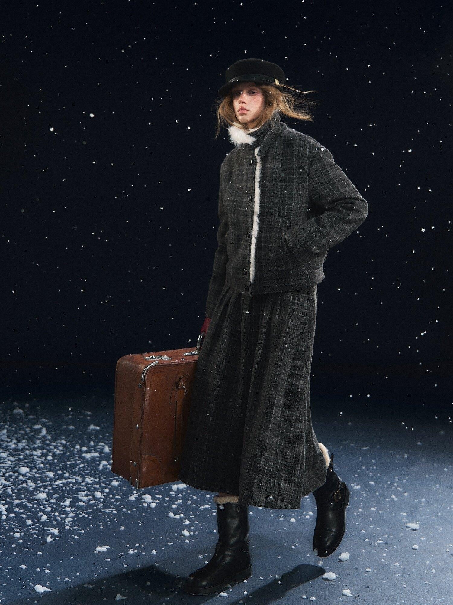 SOMESOWE Plaid Patchwork Oversized Jacket Loose Button Front Women Top & Skirt Sets