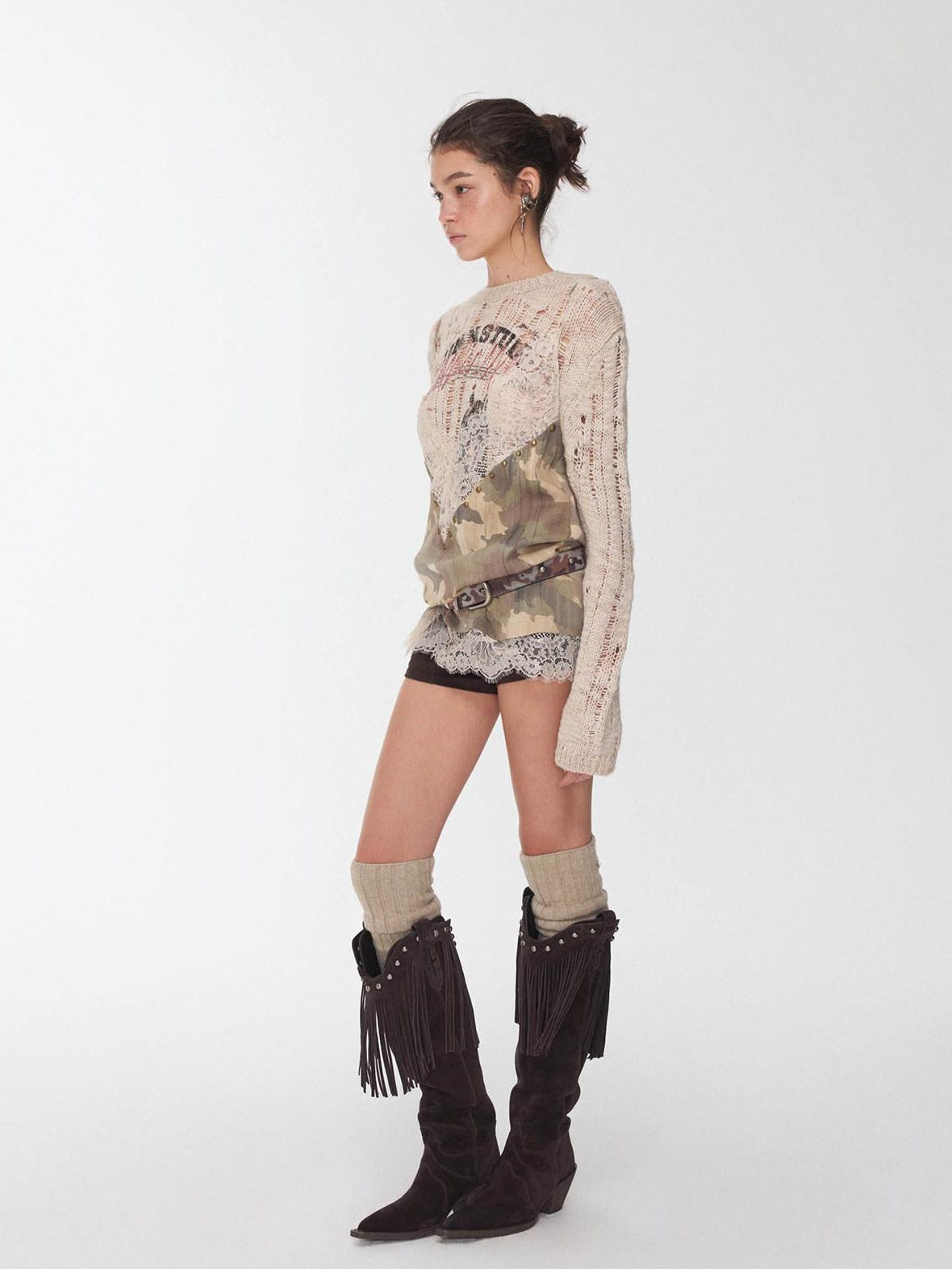 1JINN STUDIO Lightweight Lyocell Lace V-neck Casual Camouflage Women Camisoles