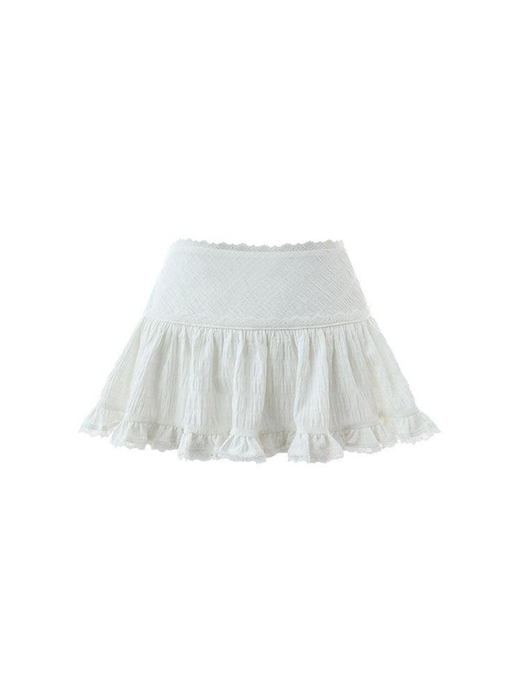 1JINN STUDIO Lace Tiered A Line Mid Waist Commuter Daily Youth Black White Mini Skirts