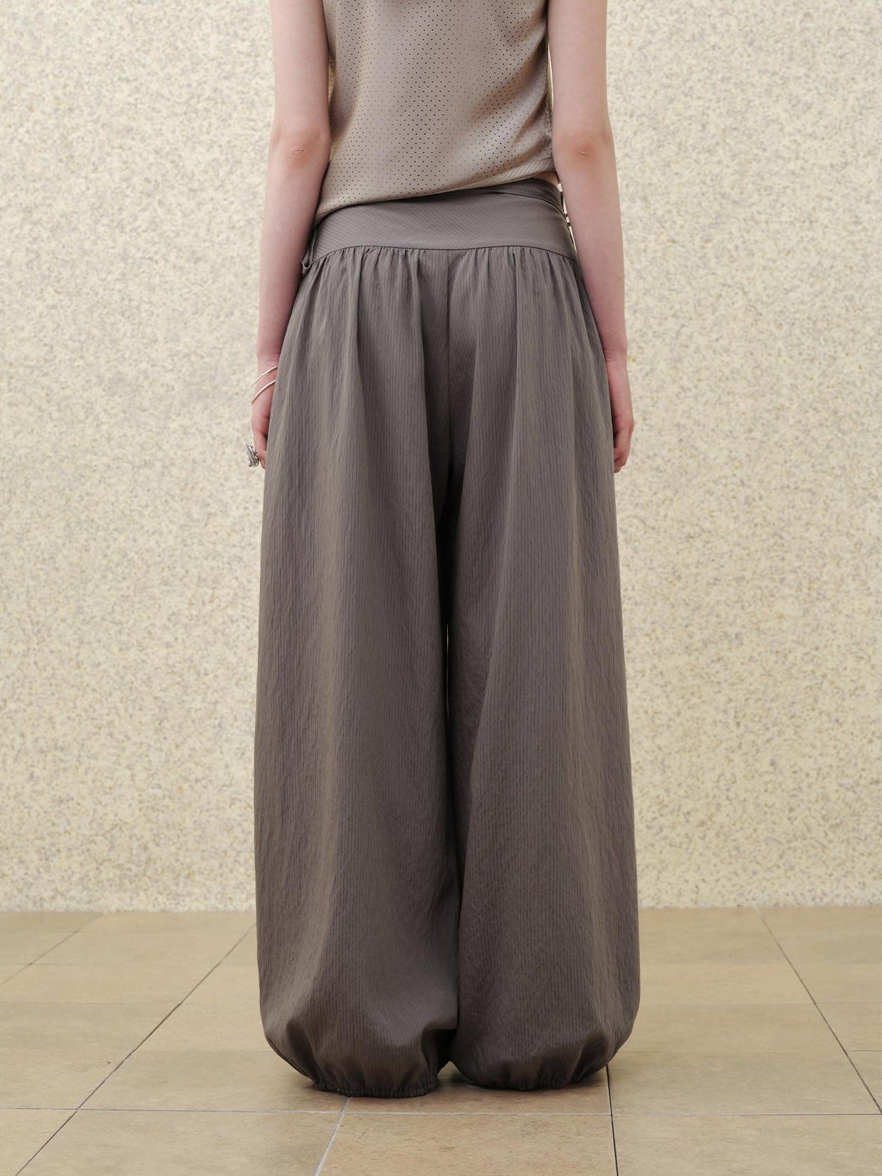 someonesometimes Soft Modal Loose Lantern Natural Waist Button Smoky Grey Wide Leg Pants