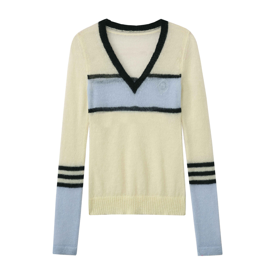 DeleteEx_Embroidered_V-neck_Slim_Fit_Striped_Yellow_Knit_Pullover_Women_Sweaters_MISSTT