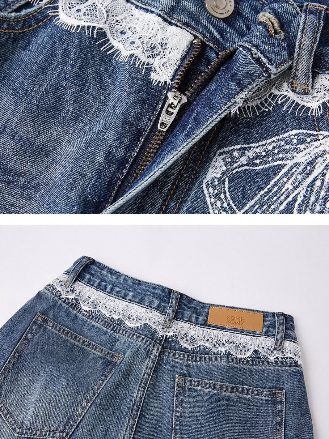 SOMESOWE Slight Stretch Cotton Natural Waist Hot Girl Straight Blue Button Wide Leg Jeans