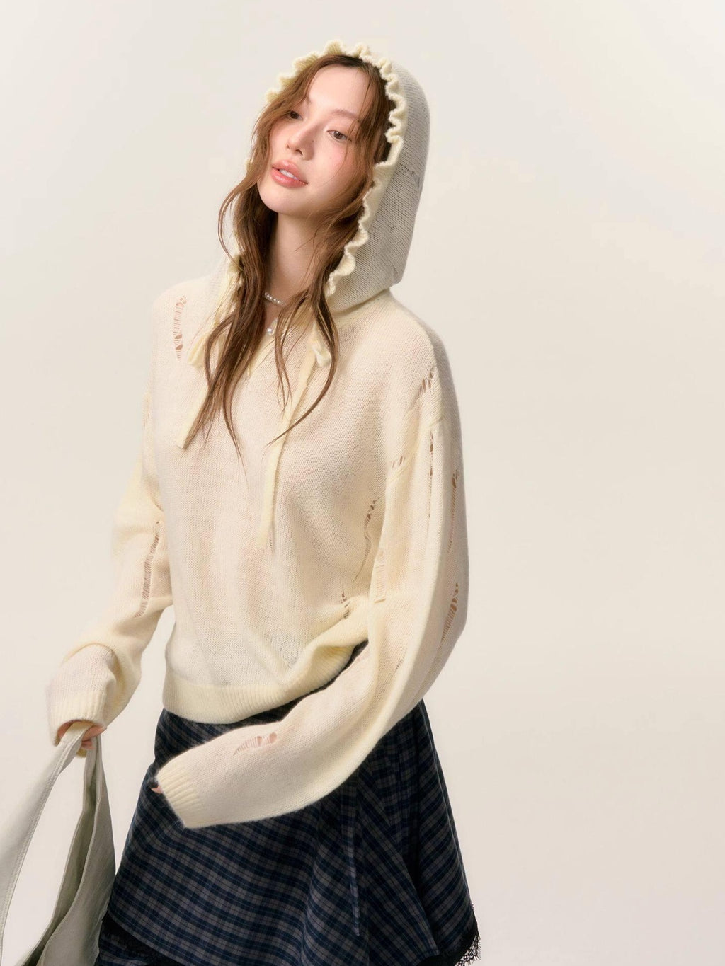 SOMESOWE Oversized Crochet Tie Street Loose Fit Women Grey Long Sleeve T-Shirts