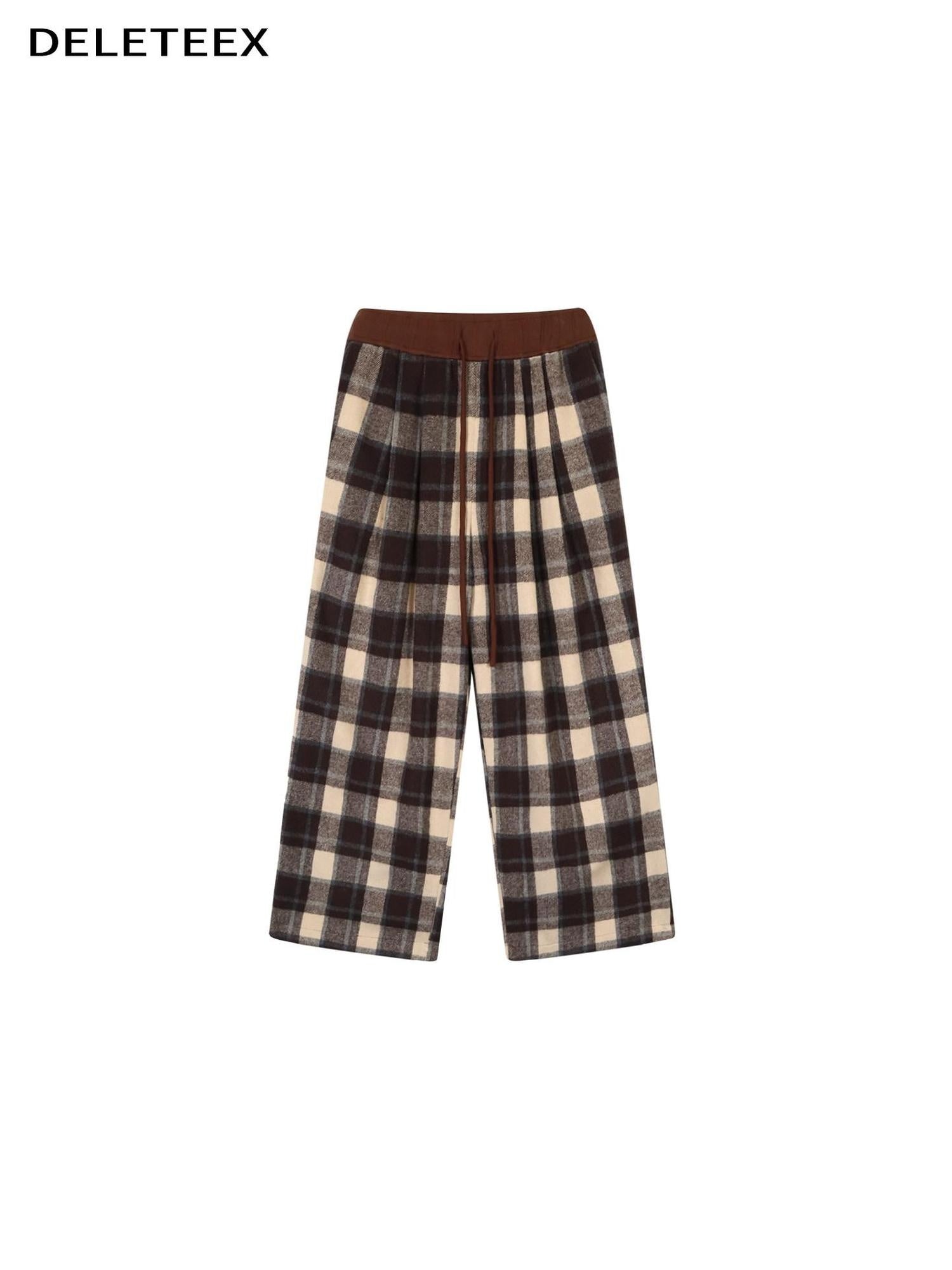 DeleteEx High Waist Vintage Plaid Womens London Polyester Wide Leg Pants