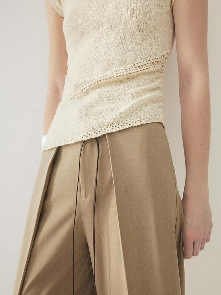 someonesometimes High Waist Stretch Belt Detail Minimalist Polyester Blend Women Wide Leg Pants