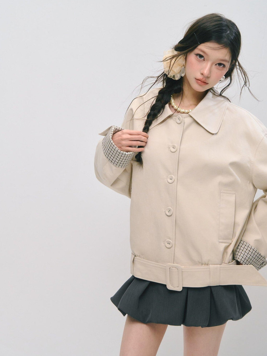 SOMESOWE Cotton Lyocell Blend Casual Relaxed Fit Women Button Ivory Trench Coats
