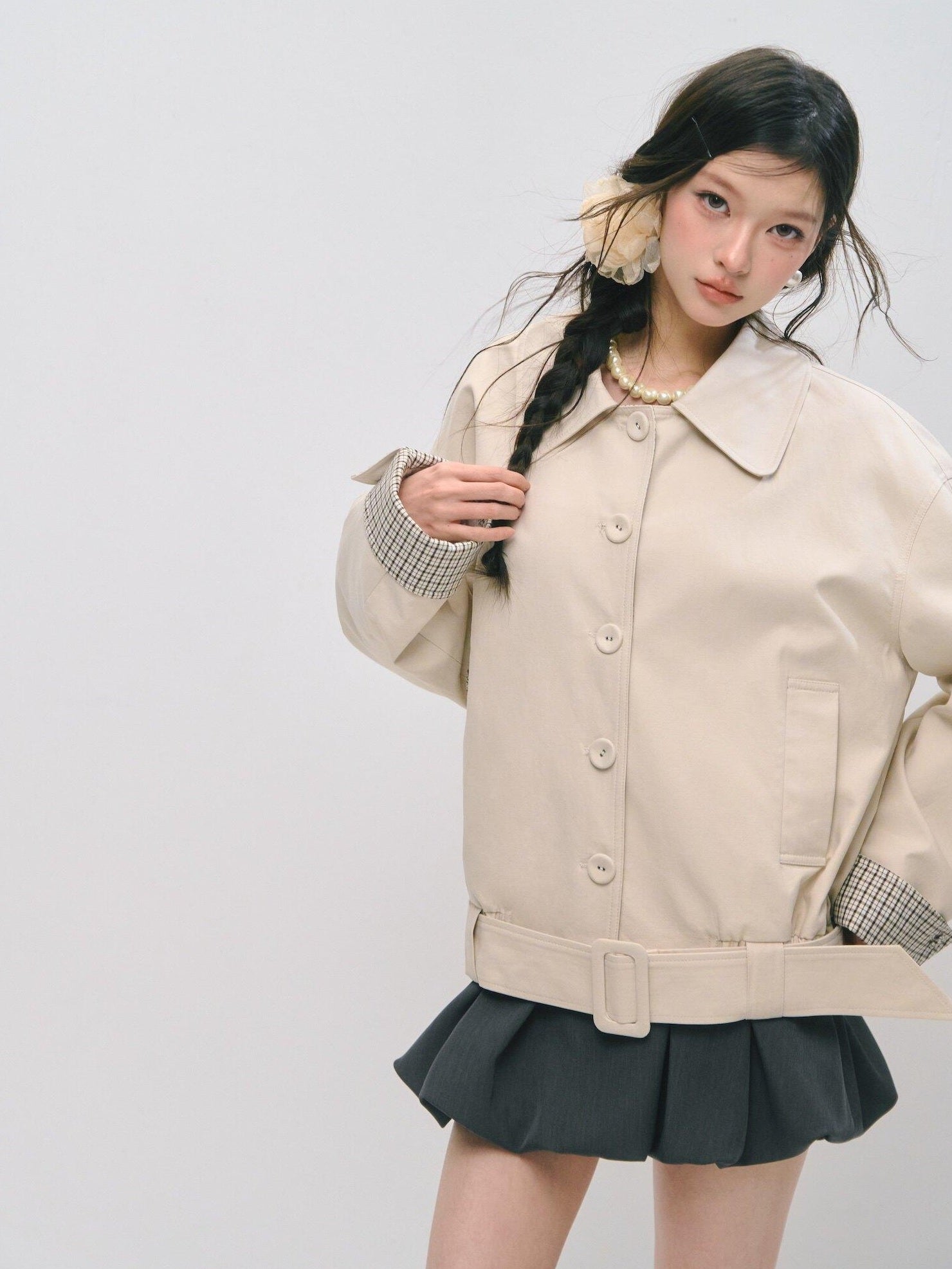 SOMESOWE Cotton Lyocell Blend Casual Relaxed Fit Women Button Ivory Trench Coats