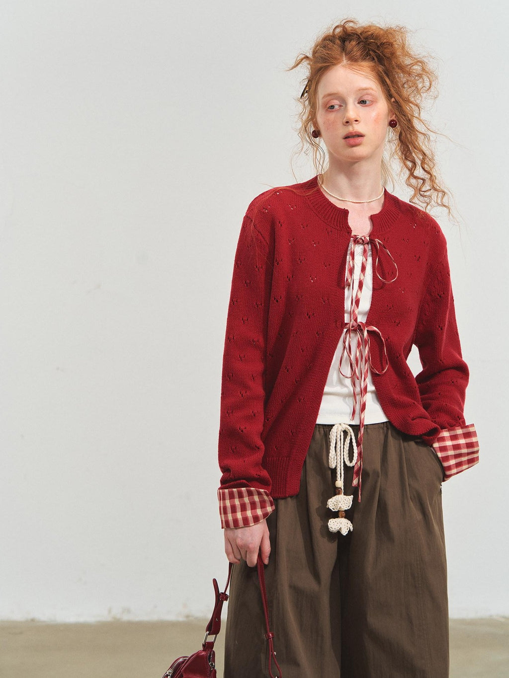 SOMESOWE Original Plaid Pocket Button Natural Waist Cotton Blend Women Wide Leg Pants