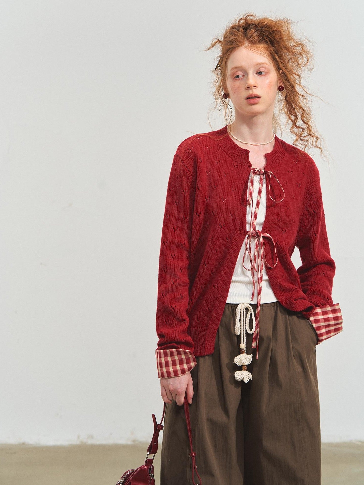 SOMESOWE Original Plaid Pocket Button Natural Waist Cotton Blend Women Wide Leg Pants