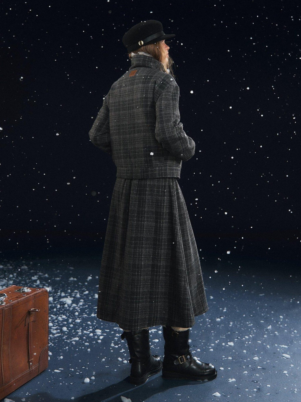 SOMESOWE Plaid Patchwork Oversized Jacket Loose Button Front Women Top & Skirt Sets