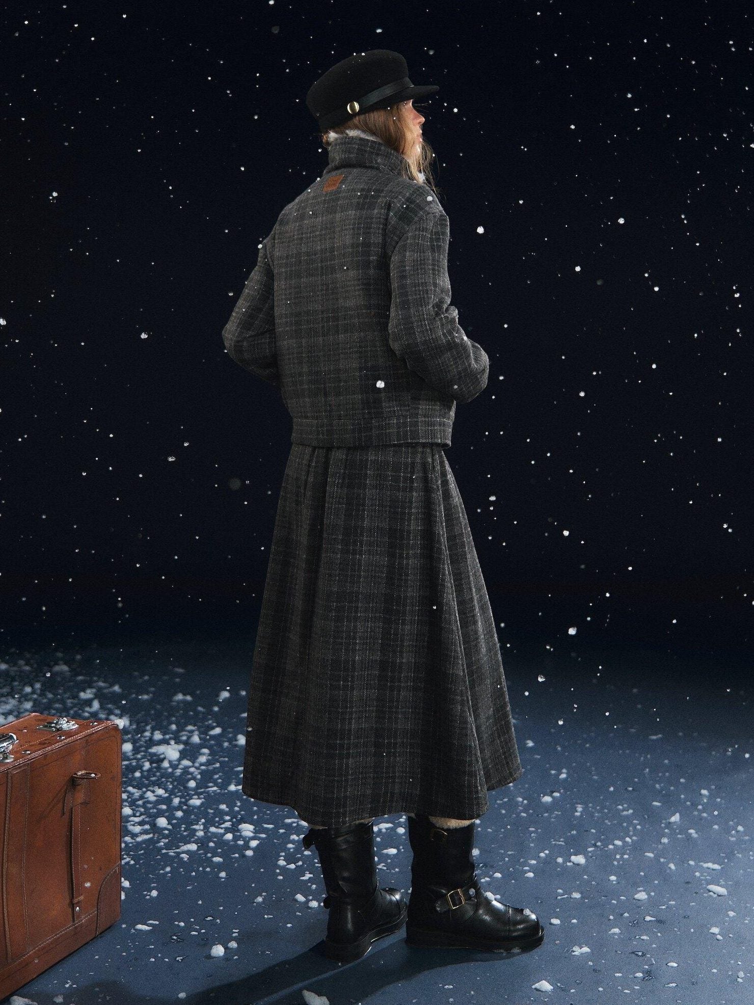 SOMESOWE Plaid Patchwork Oversized Jacket Loose Button Front Women Top & Skirt Sets