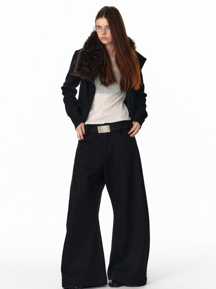 ALINNVSTUDIO Plaid Low Rise Loose American Style Zipper Front Women Wide Leg Pants