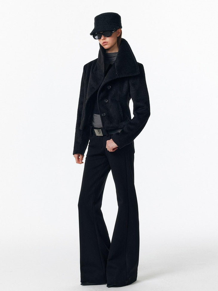 ALINNVSTUDIO Warm Low Rise Casual Zip Fly Slight Stretch Black Women Flared Pants