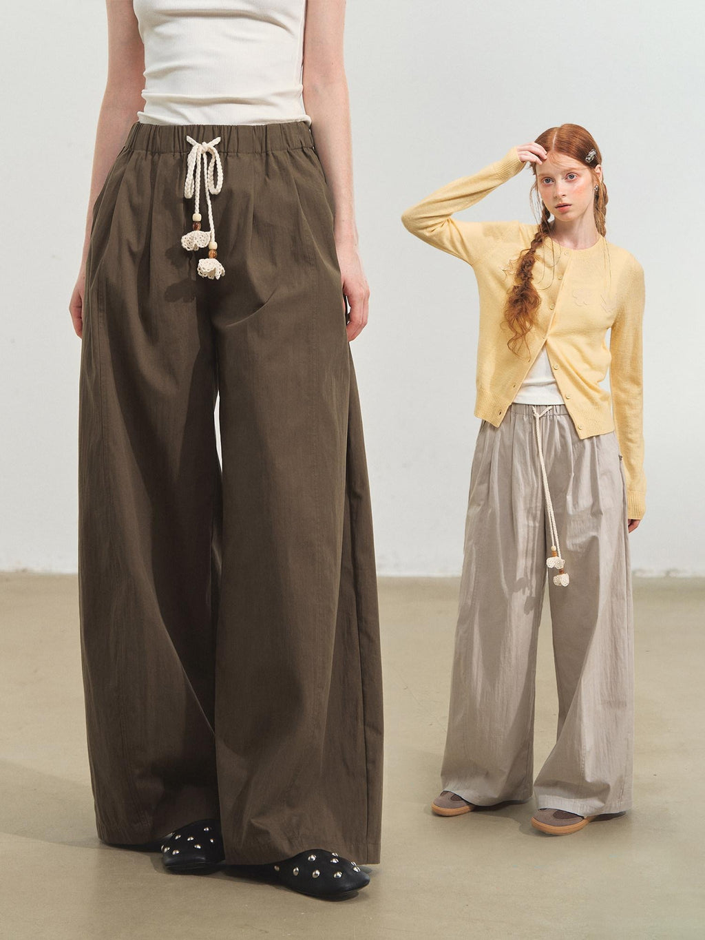 SOMESOWE Original Plaid Pocket Button Natural Waist Cotton Blend Women Wide Leg Pants