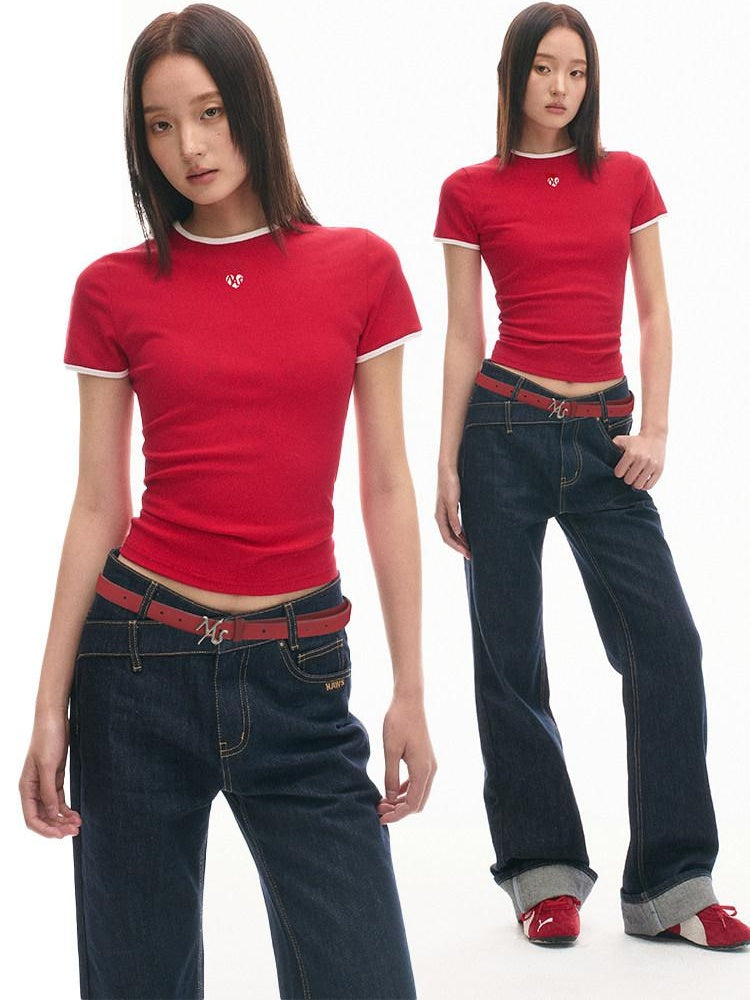 NAWSNOTAWEAR Mars Red Pure Cotton Slim Fit Sexy Chic Crew Neck Women Short Sleeve T-Shirts