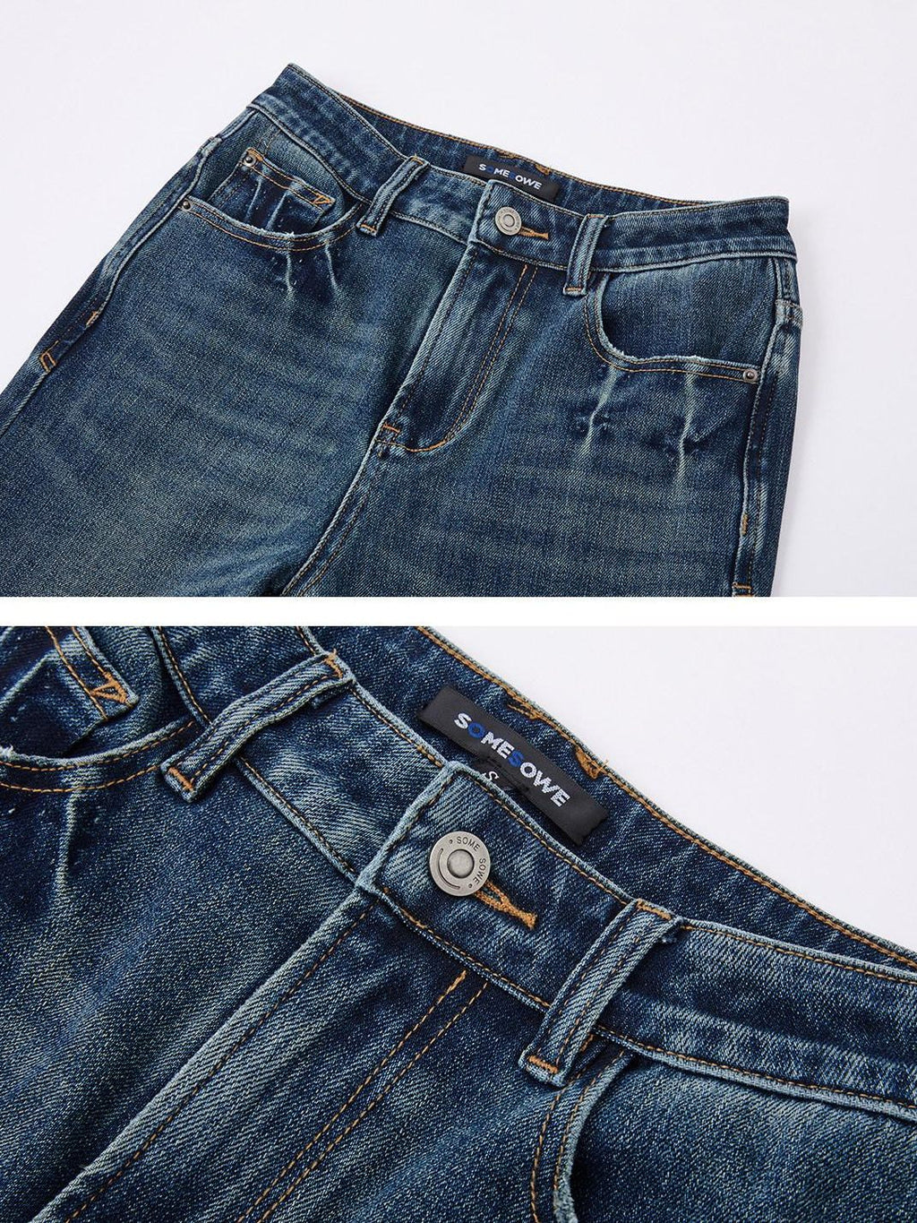 SOMESOWE Pleated High Waist Casual Pockets Slight Flare Stretch Blue Wide Leg Jeans