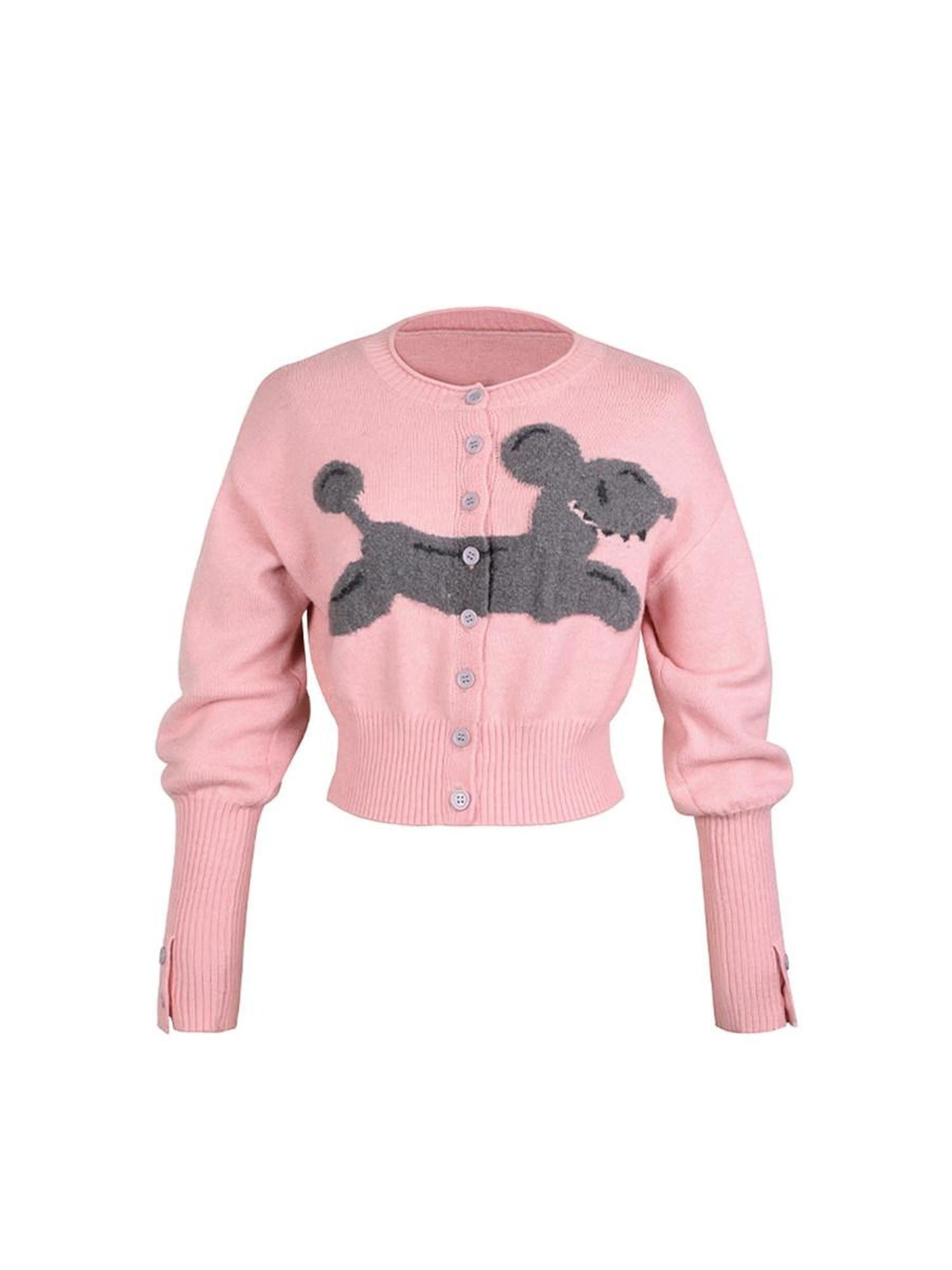 DeleteEx Cozy Acrylic Wool Blend Cute Animal Crewneck Long Sleeve Women Knit Cardigans