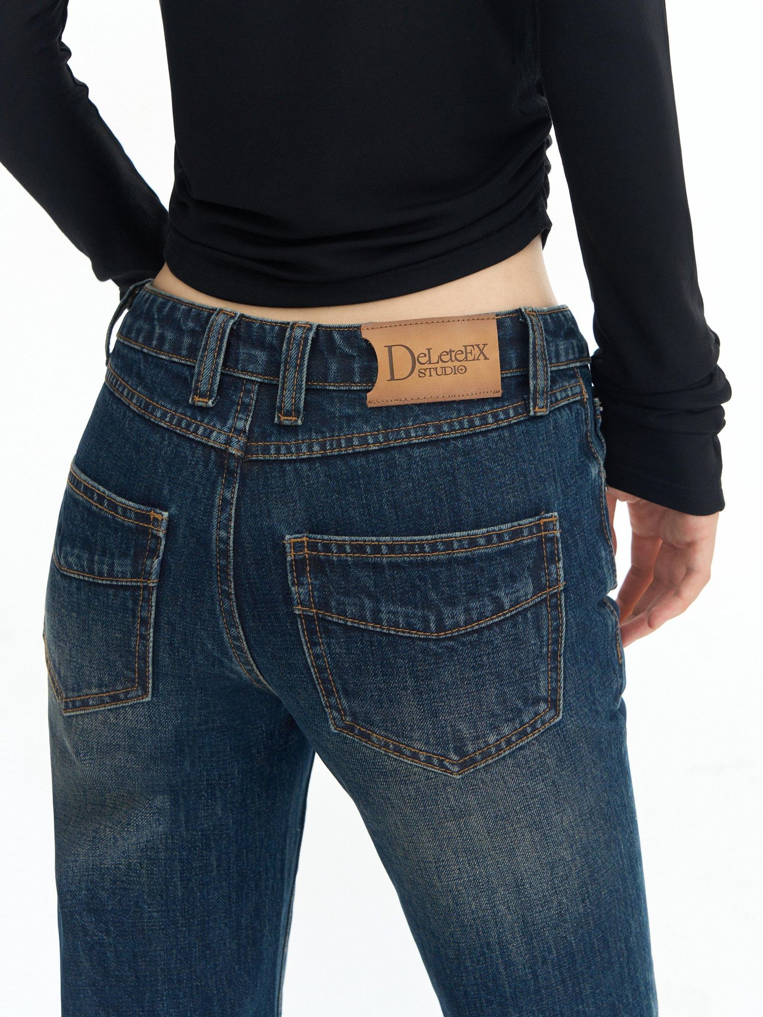 DeleteEx Washed Slim Low Rise Slight Stretch Sexy Girl Dark Blue Flared Jeans
