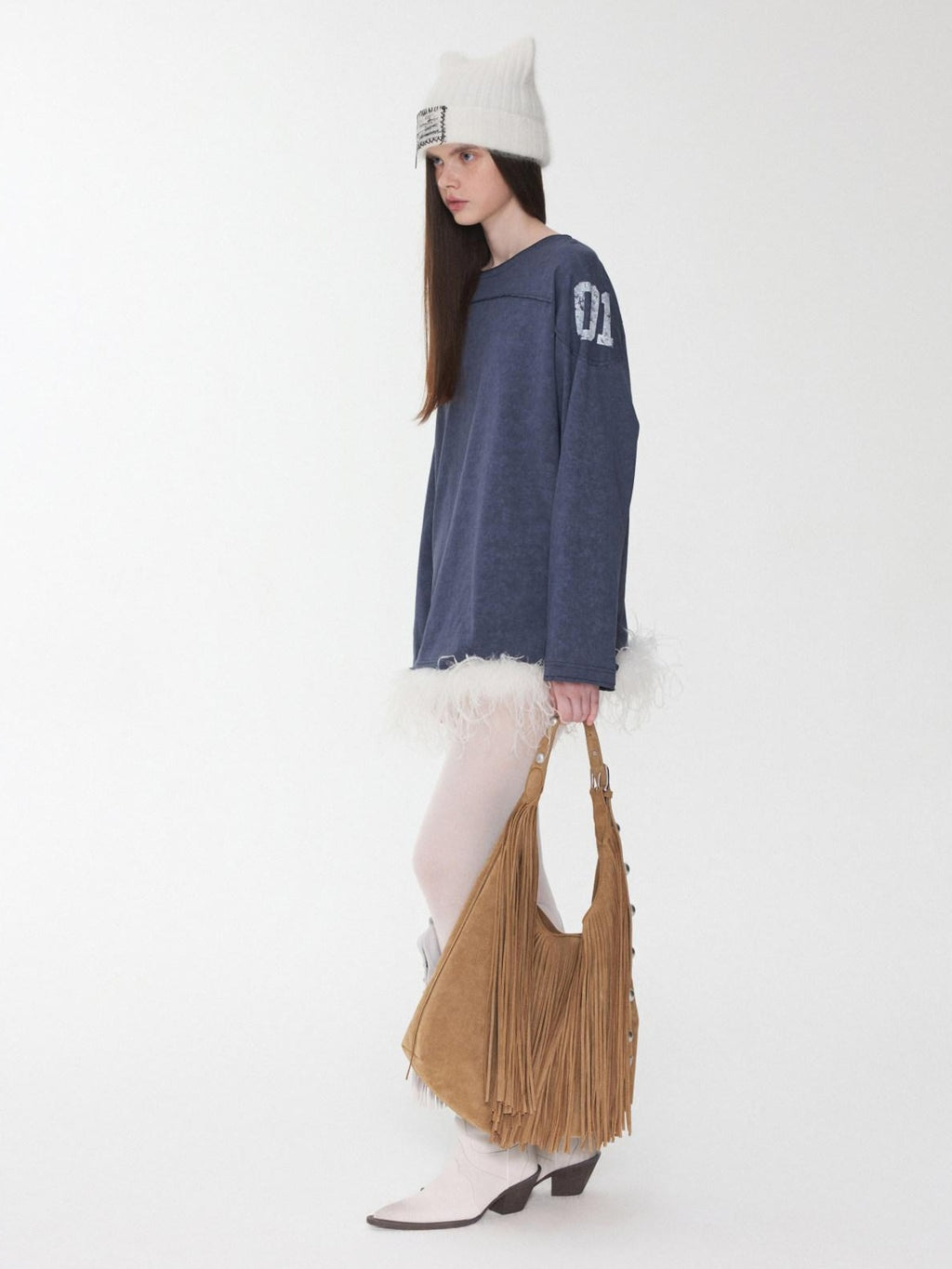 1JINN STUDIO Cotton Blend Printed American Relaxed Long Sleeve Mud Dyed Oversized T-Shirts