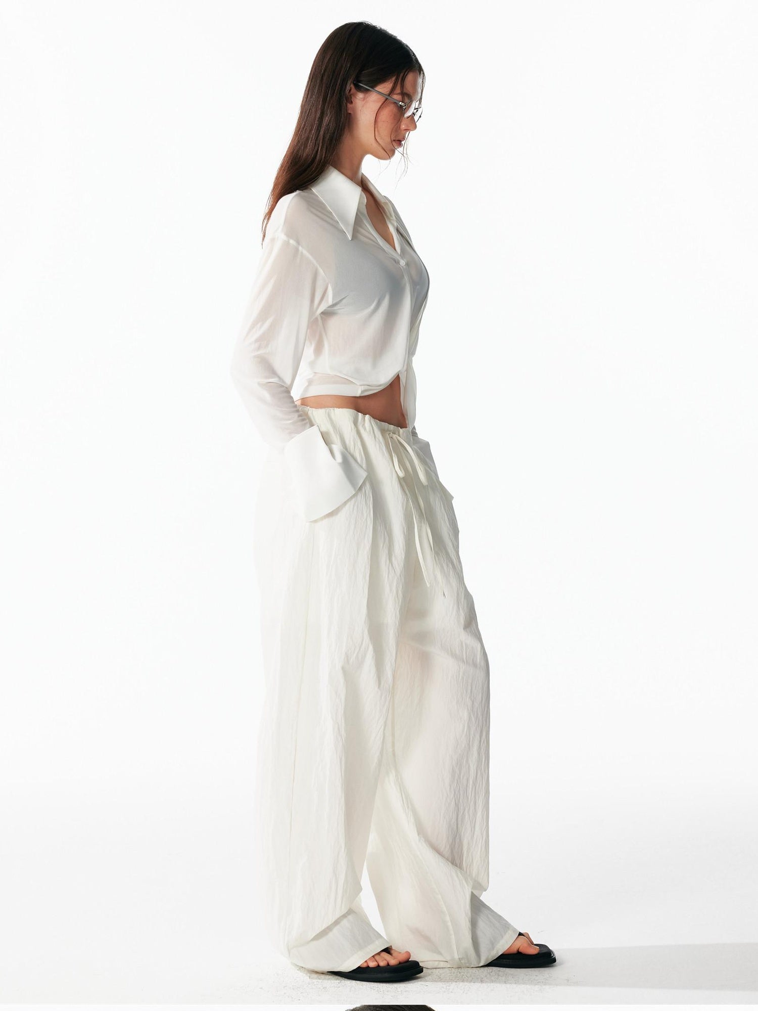 ALINNVSTUDIO Cooling Lightweight Breathable Asymmetric V-neck Slim Fit Open Front Women Blouses
