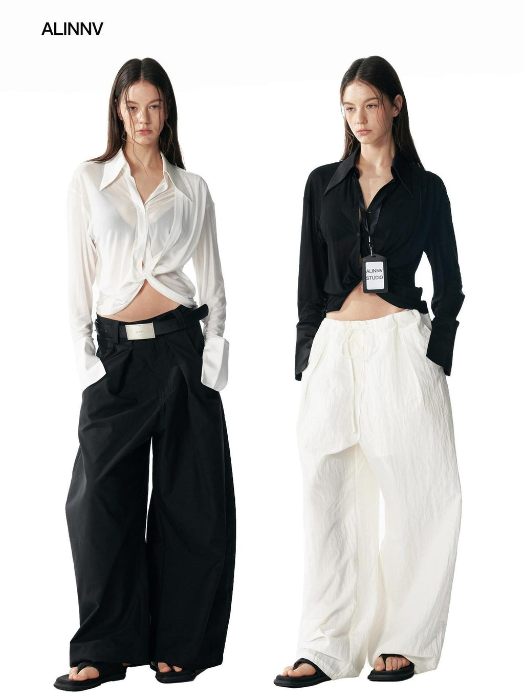 ALINNVSTUDIO Cooling Lightweight Breathable Asymmetric V-neck Slim Fit Open Front Women Blouses