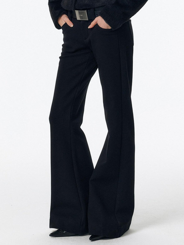 ALINNVSTUDIO Warm Low Rise Casual Zip Fly Slight Stretch Black Women Flared Pants