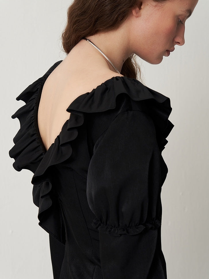 someonesometimes Sleek V-neck Slim Fit Commuter Long Sleeve Black Poly Viscose Women Work Blouses