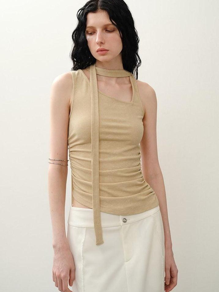 someonesometimes Asymmetric Original Design Slim Fit Viscose Blend Strappy Solid Tank Tops