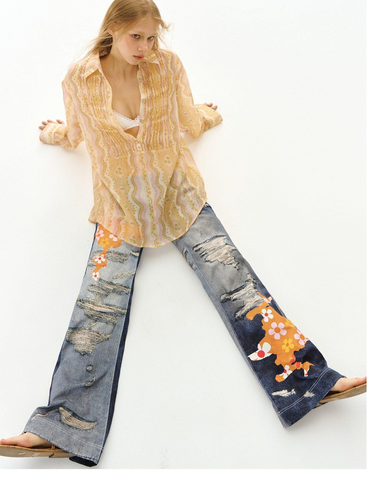 DeleteEx Stretch Cotton Denim Low Rise Micro Flare Casual Deep Blue Long Flared Jeans