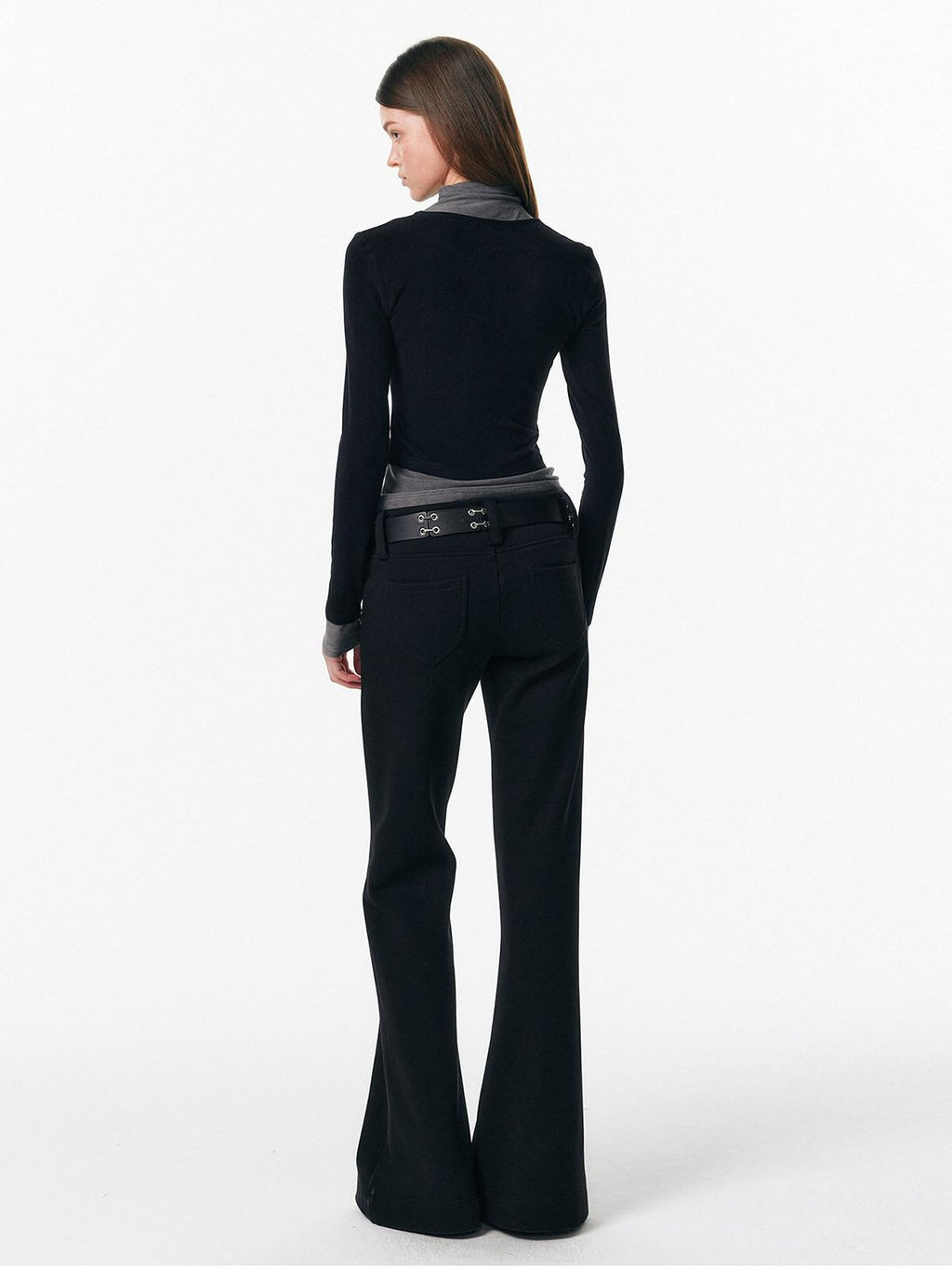 ALINNVSTUDIO Soft Zipper Slim Fit Short Collar Office Ladies Contrast Long Sleeve T-Shirts