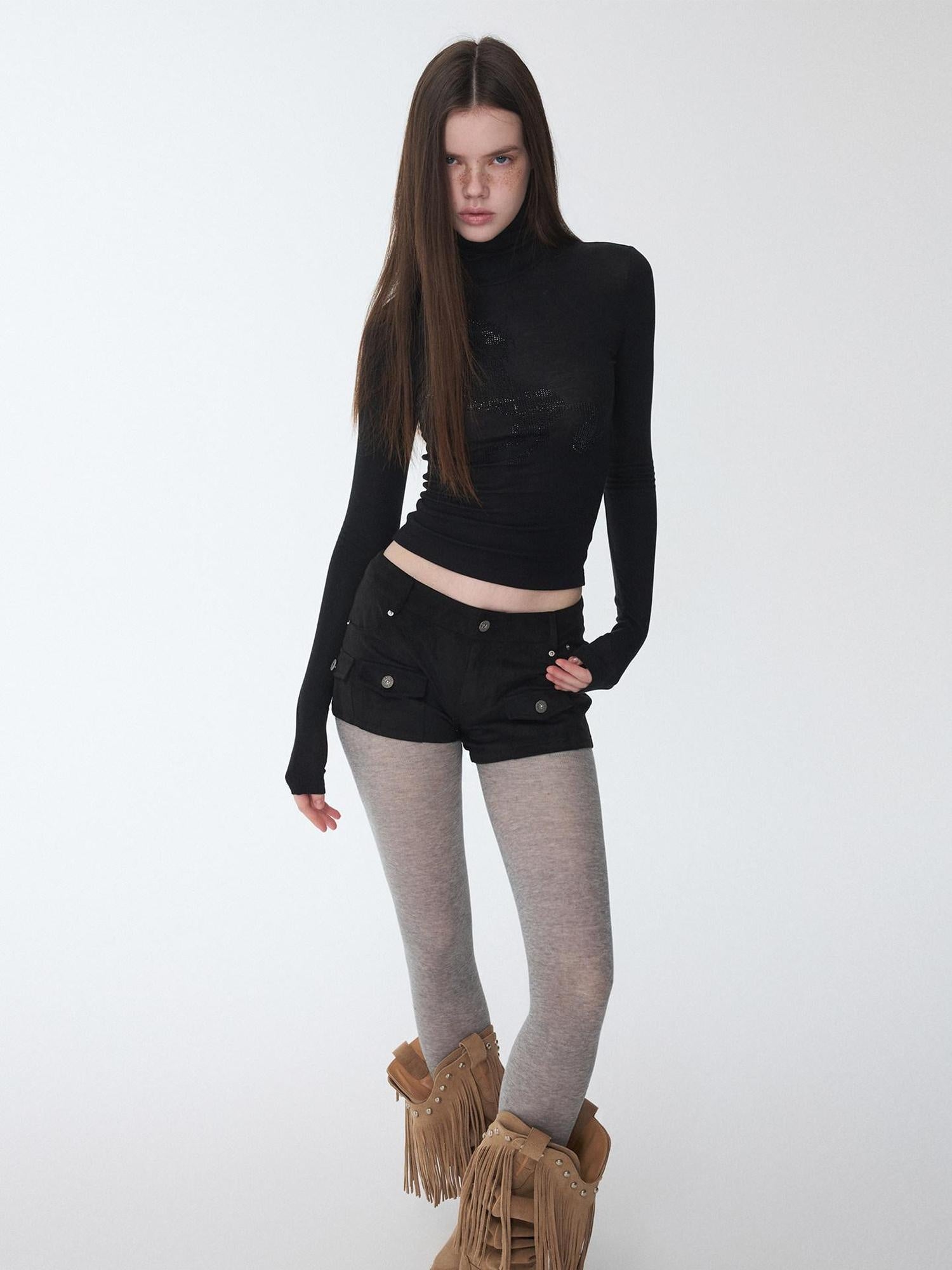1JINN STUDIO Lyocell Wool Blend Turtleneck Long Sleeve Slim Fit Casual Women Mini Dresses