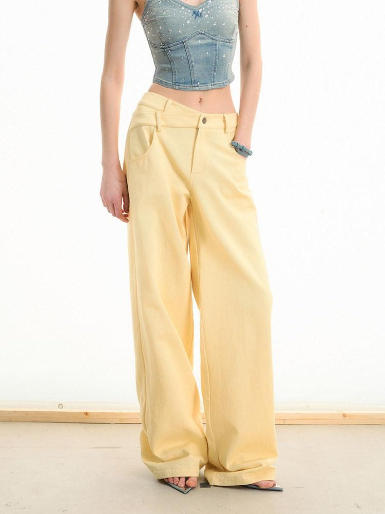 NAWSNOTAWEAR 100 Percent Cotton Minimalist Casual Natural Waist Loose Women Straight Pants