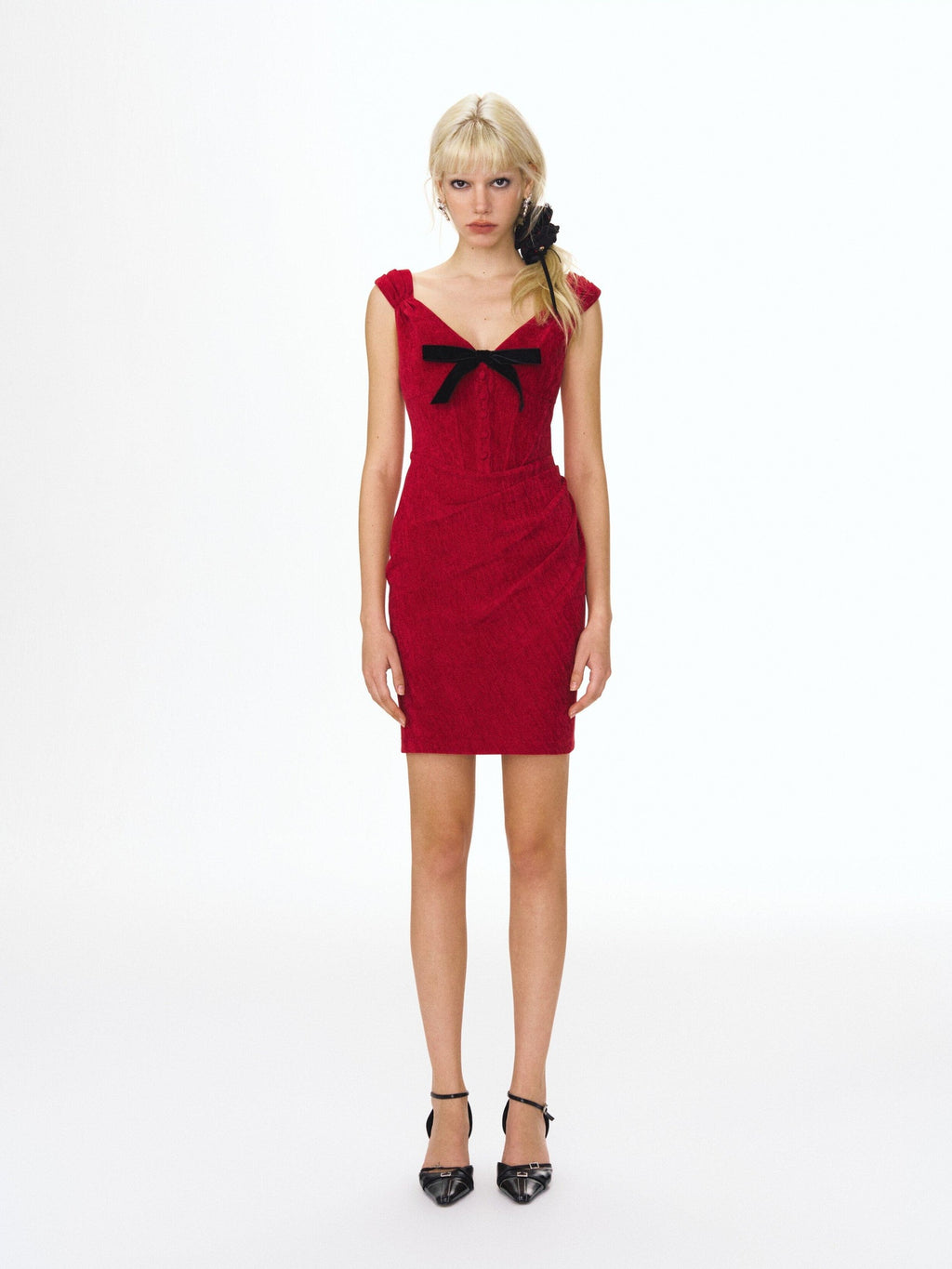 DeleteEx Stretch Red Sleeveless V U Neck Ins Style Polyester Party Mini Dresses