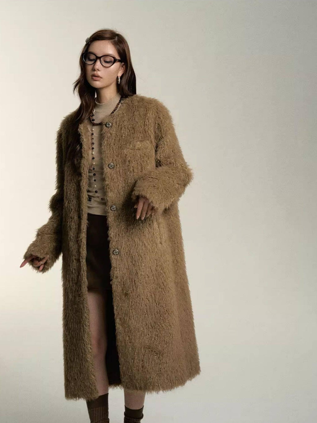 SOMESOWE Versatile Button Front Lapel Relaxed Fit Commuter Solid Khaki Long Coats