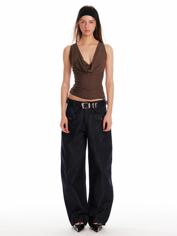 ALINNVSTUDIO Asymmetric Slim Fit Original Design Short Casual Solid Camis Tank Tops