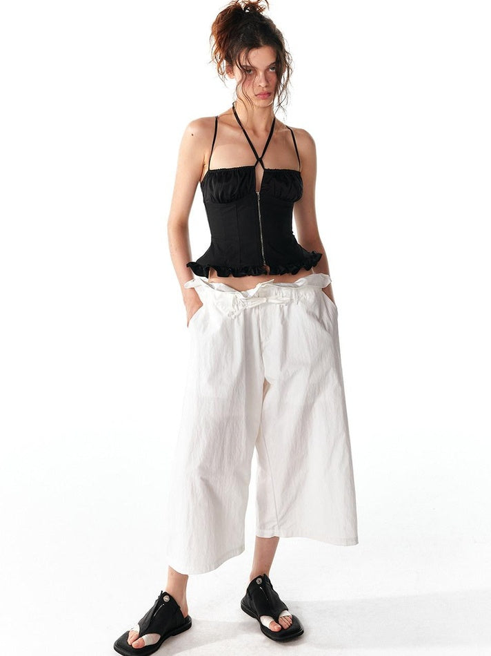 ALINNVSTUDIO Soft Cotton Blend High Waisted Wide Flowing Casual Black White Wide Leg Pants