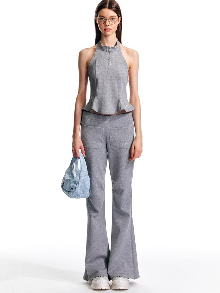 ALINNVSTUDIO Sleek Low Rise Straight To Flare Original Black Gray Flare Hem Flared Pants