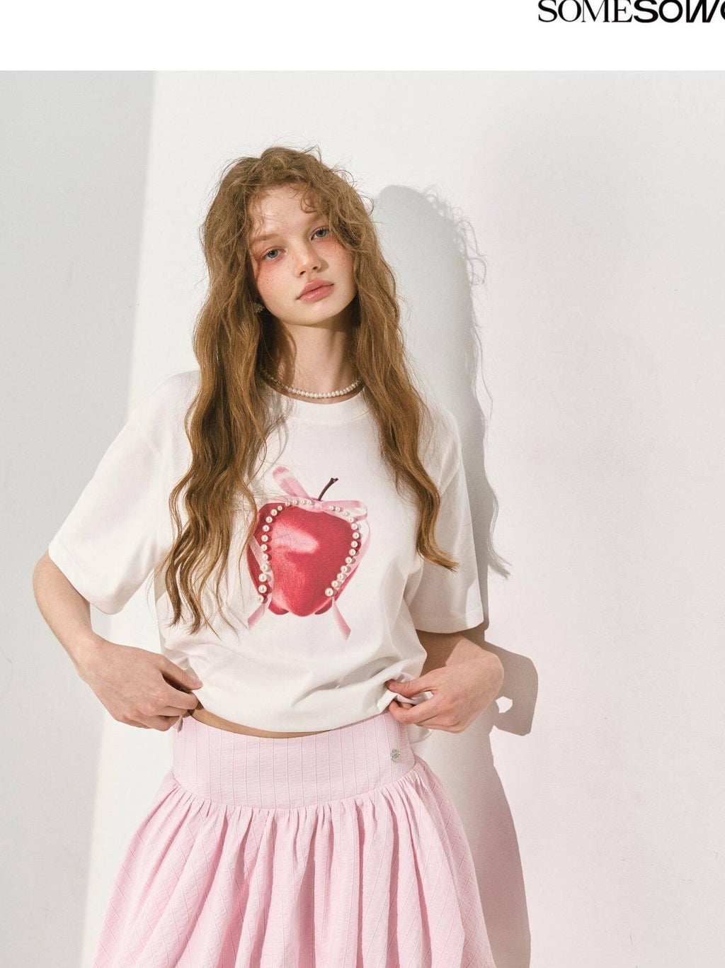 SOMESOWE Pleated A Line Mid Waist Loose Fit Casual Floral Pink Polyester Mini Skirts