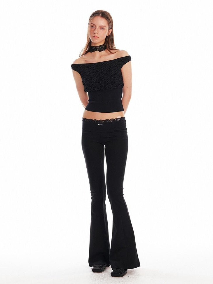 ALINNVSTUDIO Minimalist Slim Low Rise Micro Flare Zip Fly Black Women Office Flared Pants