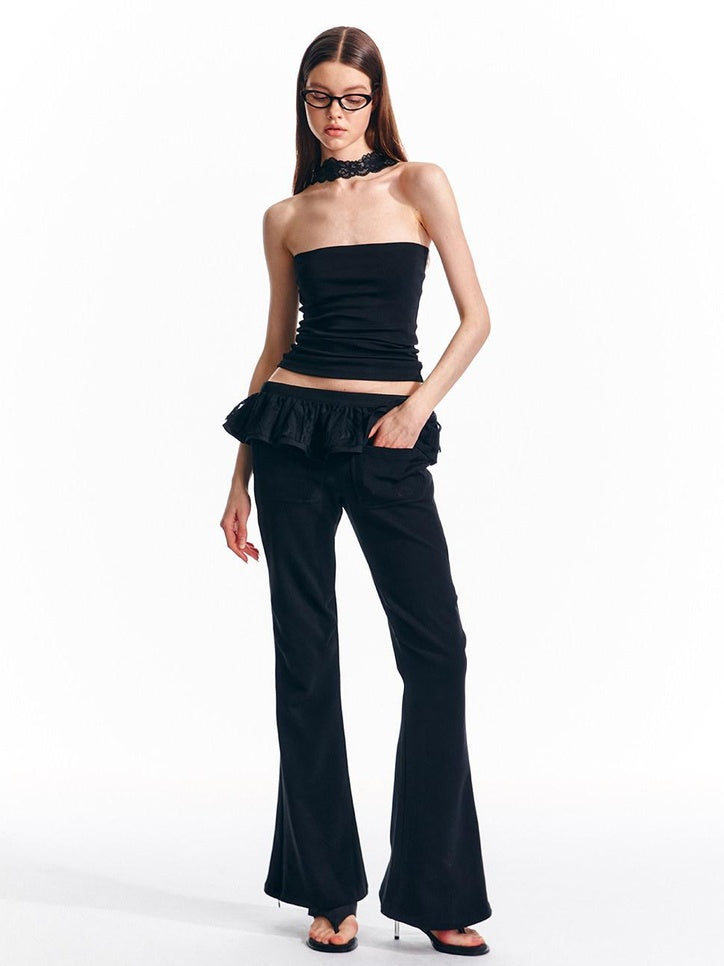 ALINNVSTUDIO Sleek Low Rise Straight To Flare Original Black Gray Flare Hem Flared Pants