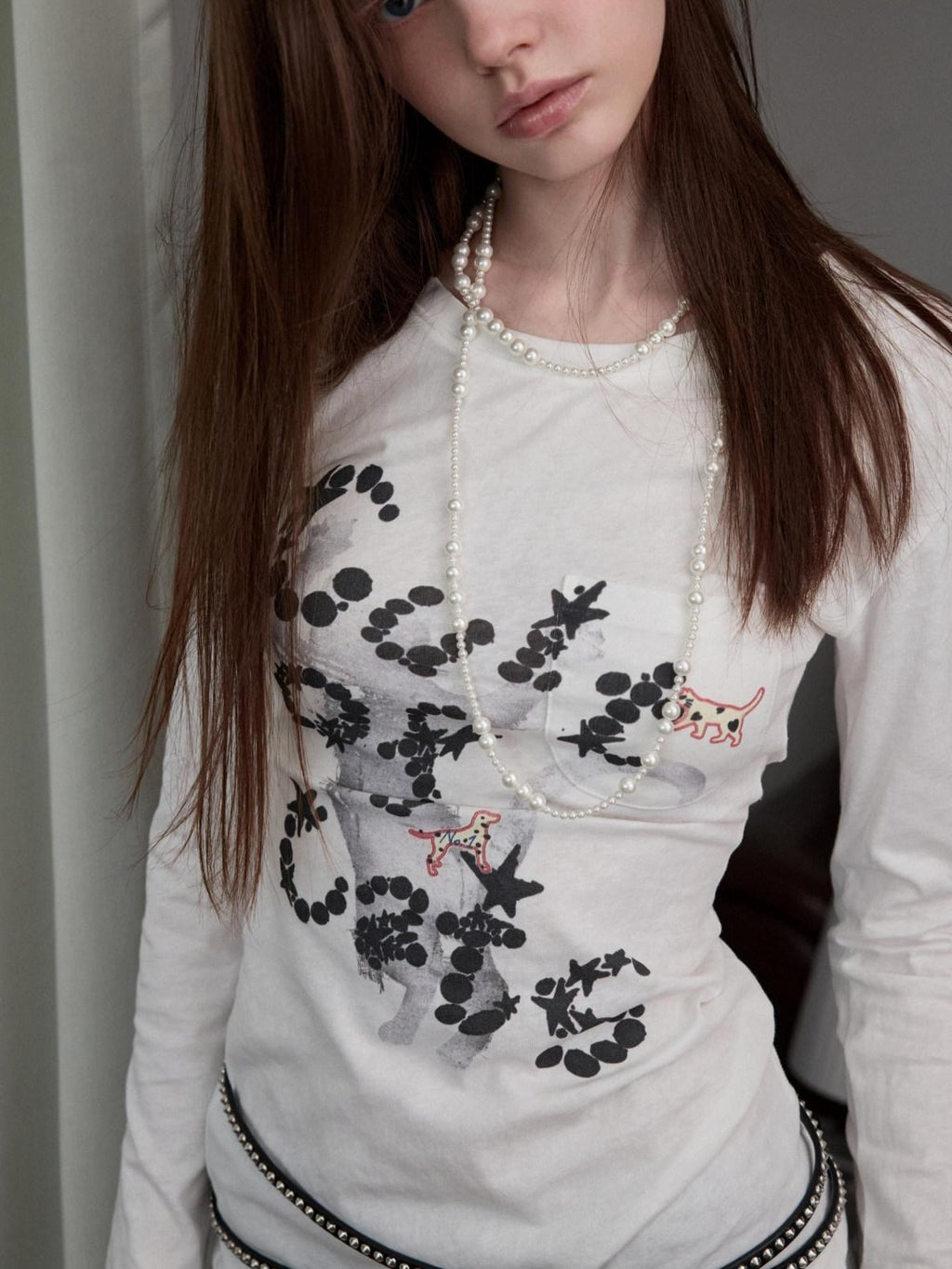 1JINN STUDIO Sweat Wicking Slim Cross Print Women Cotton Blend Long Sleeve T-Shirts