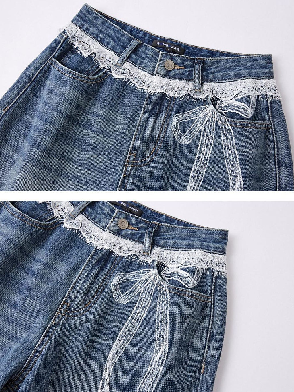 SOMESOWE Slight Stretch Cotton Natural Waist Hot Girl Straight Blue Button Wide Leg Jeans