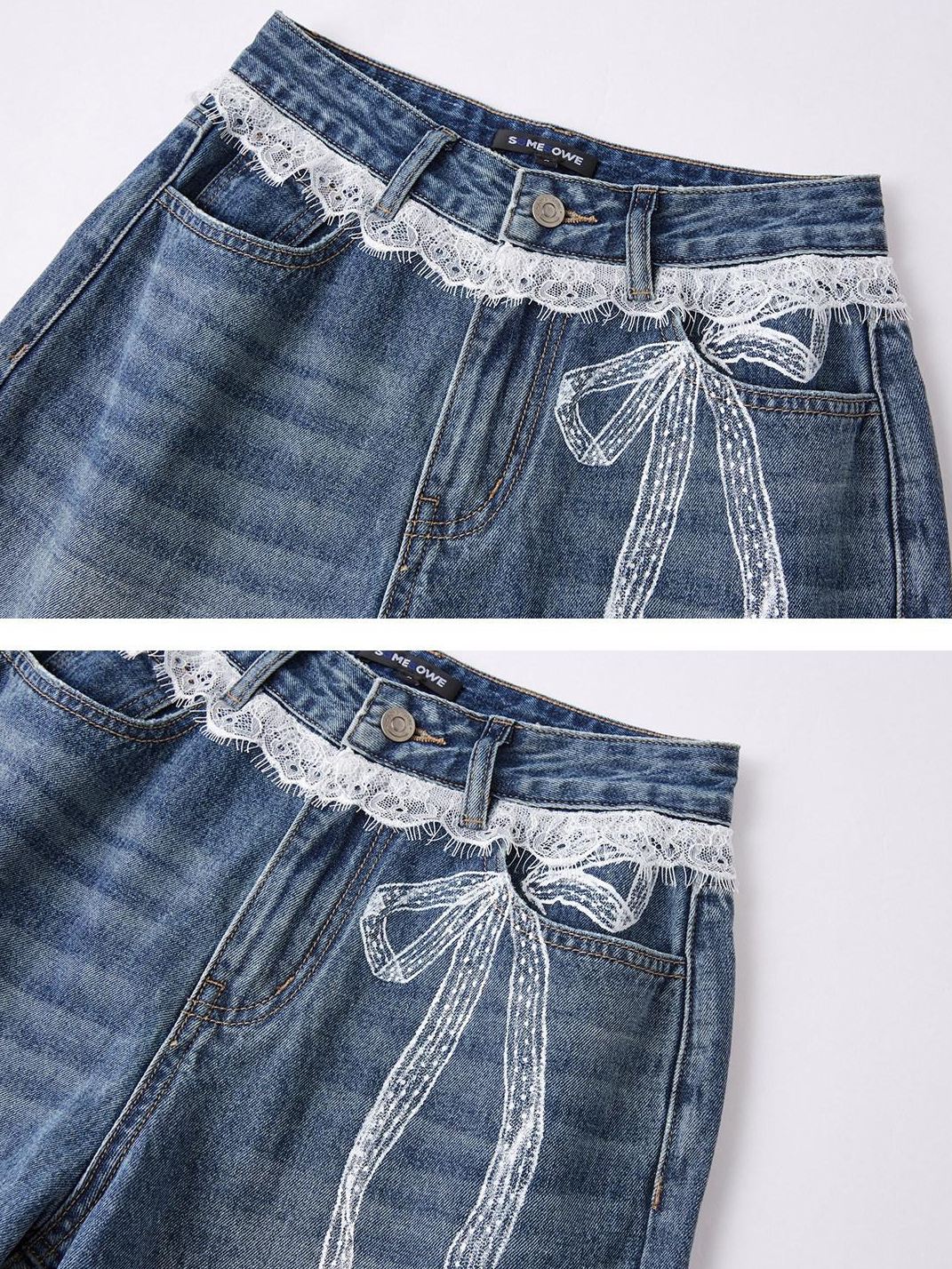 SOMESOWE Slight Stretch Cotton Natural Waist Hot Girl Straight Blue Button Wide Leg Jeans