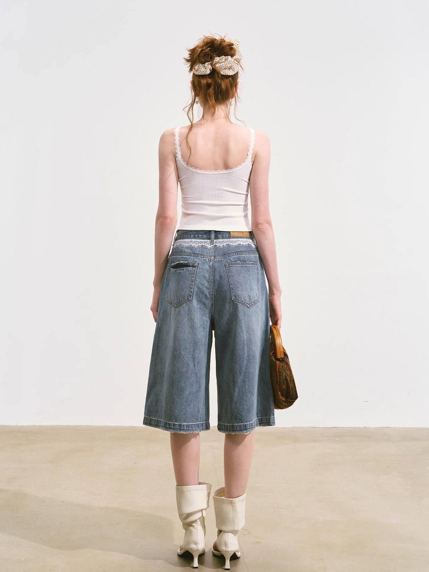 SOMESOWE Soft Washed Cotton Stretch Casual Straight Natural Waist Women Blue Denim Shorts