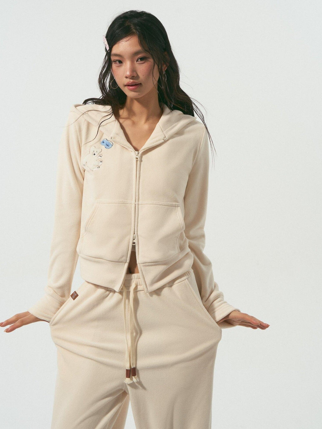 SOMESOWE Cozy Patchwork Loose Fit Casual Women Two Piece Set Goodnight Bear Sweatpants