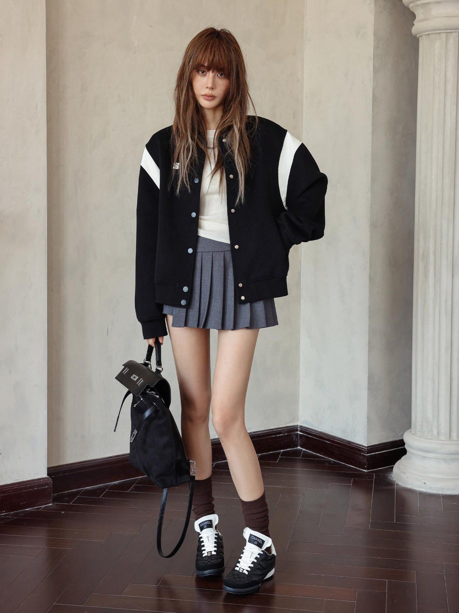 SOMESOWE Smart Commuter Relaxed Turn Down Collar Button Solid Black Gray Bomber Jackets