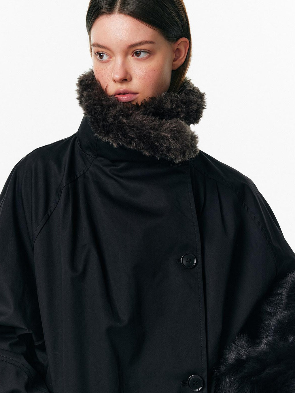 ALINNVSTUDIO 90% White Duck Down Long Stand Collar Single Breasted Women Black Down Jackets
