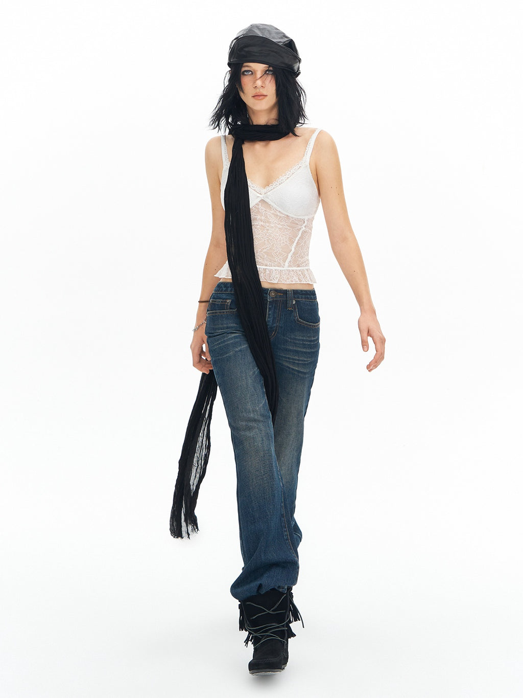 DeleteEx Padded Lace V-neck Slim Girly Layering Strap Women White Camisoles
