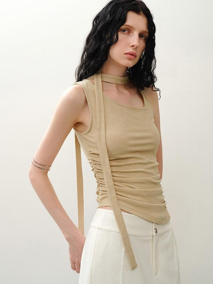 someonesometimes Asymmetric Original Design Slim Fit Viscose Blend Strappy Solid Tank Tops