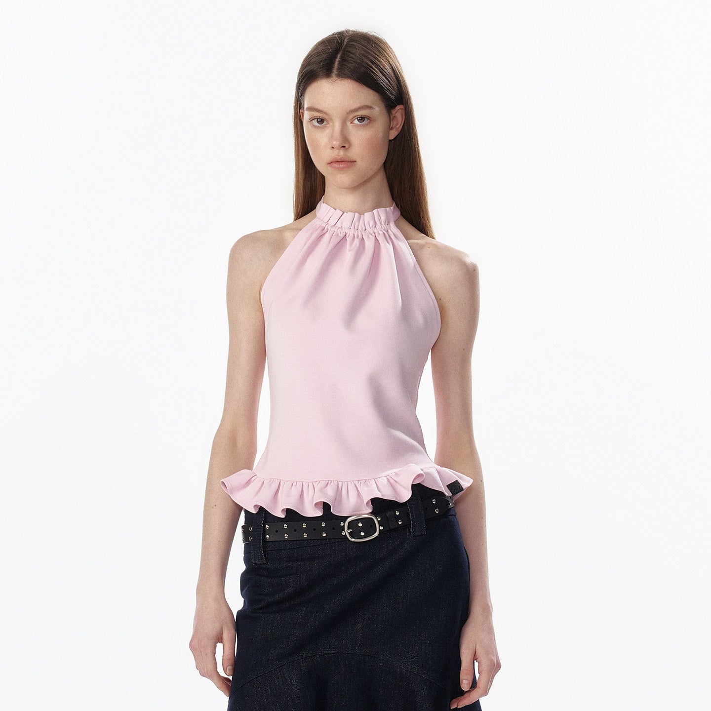 ALINNVSTUDIO_Ruffle_Trim_Cropped_Fitted_Waist_Halter_Mock_Neck_Women_Modal_Blend_Tank_Tops_MISSTT